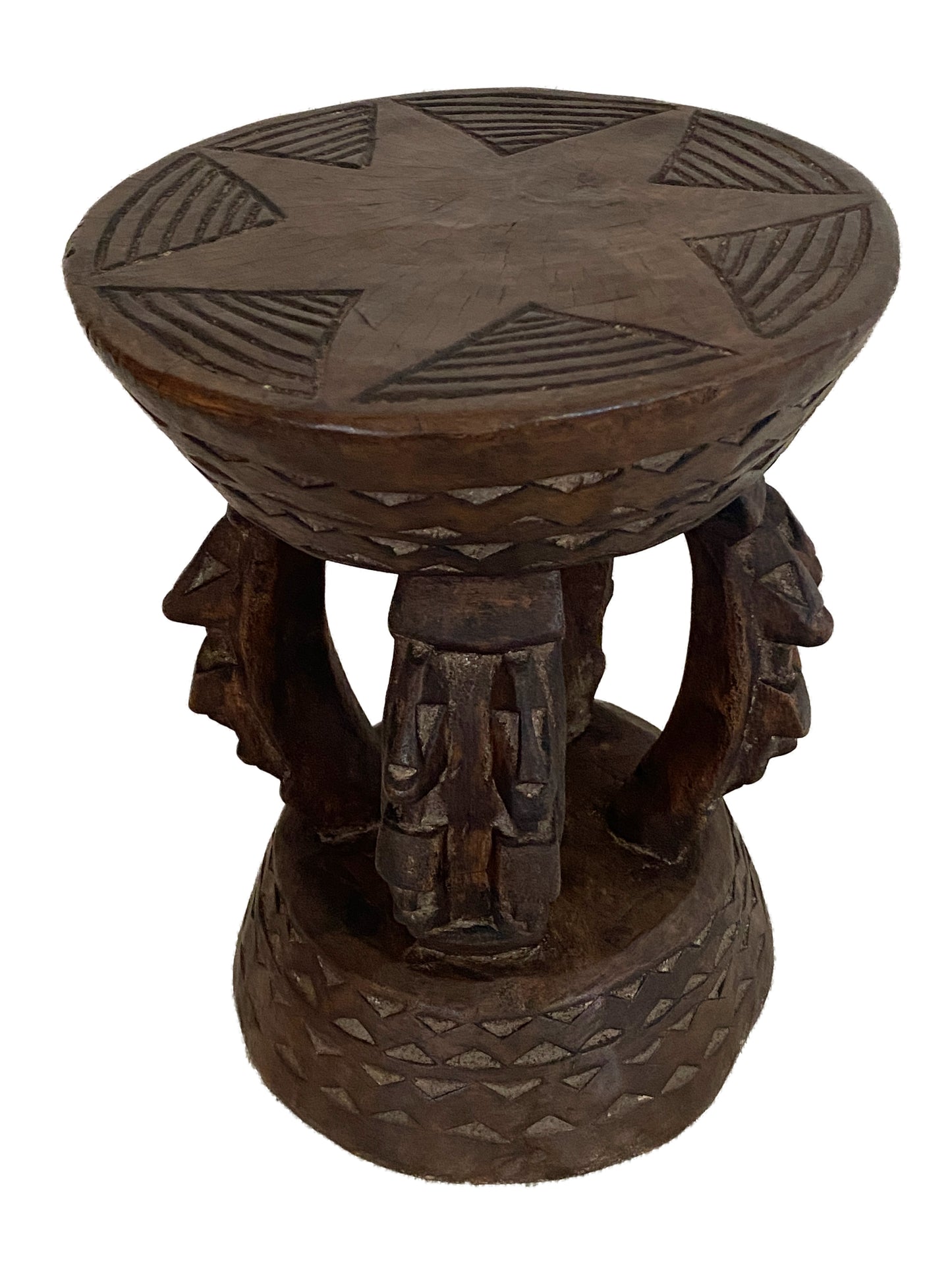 #3289 African Dogon  Carved Wood Milk Stool Mali 10.25" H by 8" D