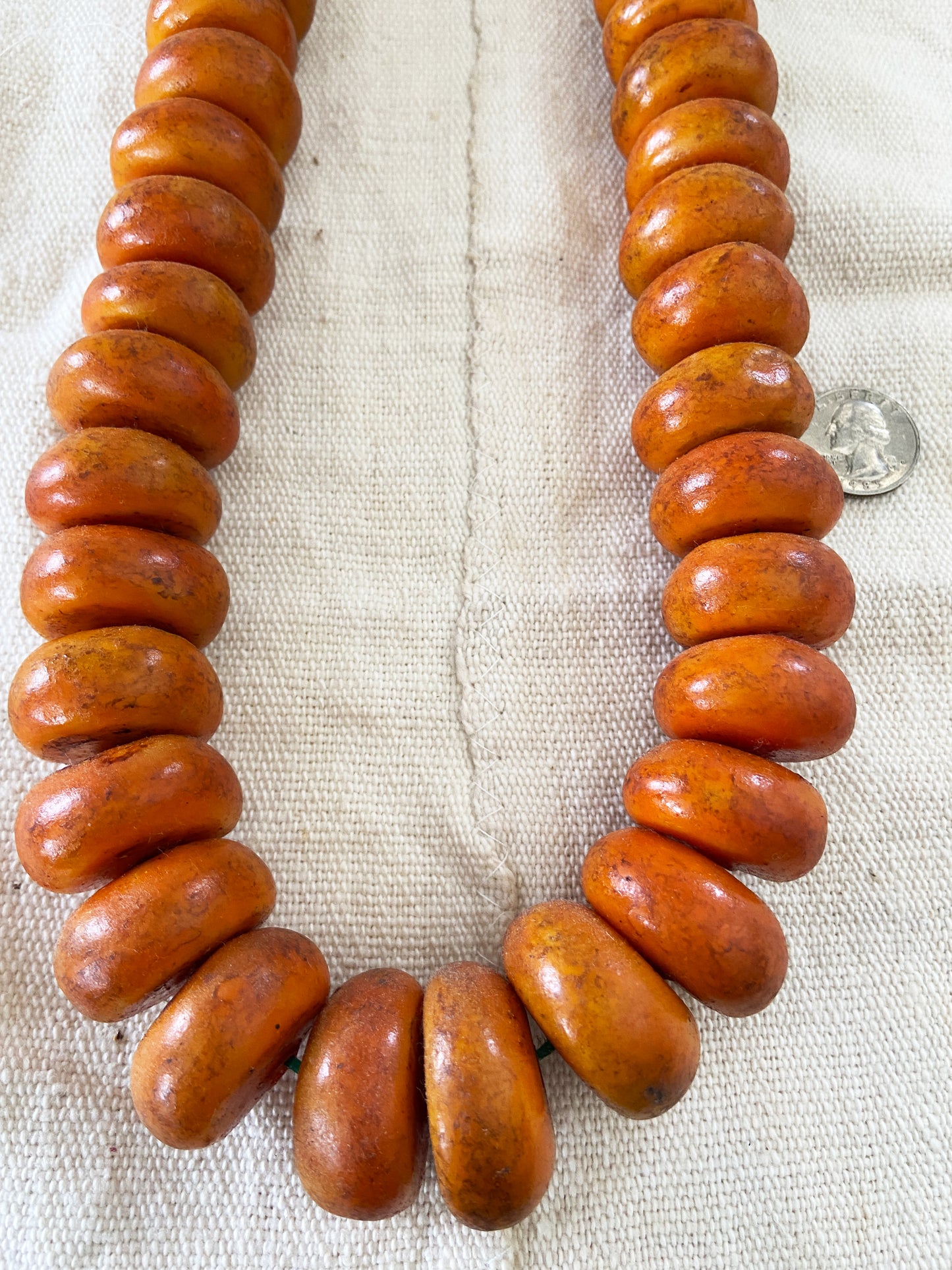 Superb Vintage African Simulated Amber Necklace W/ 50 Trade Beads
