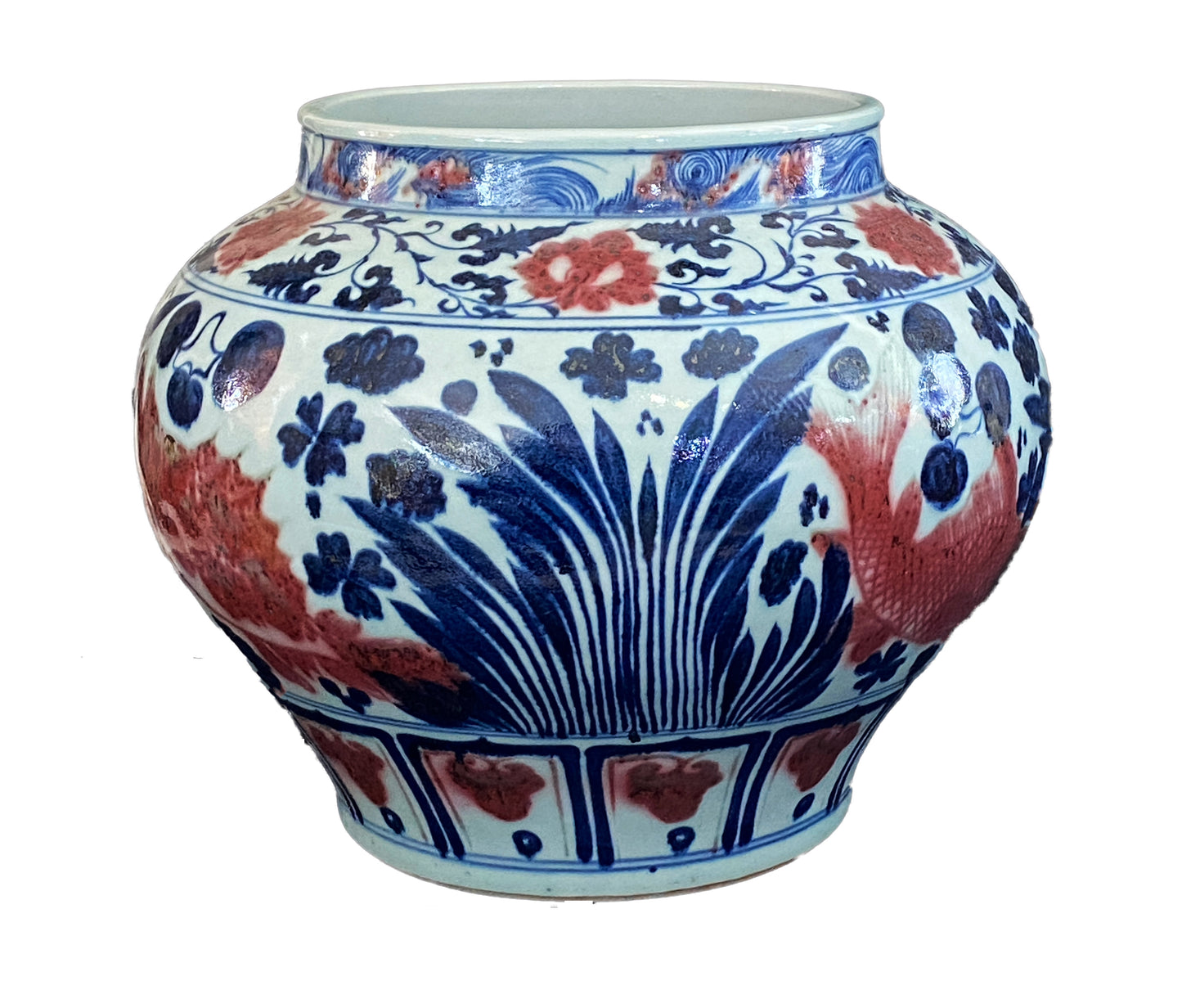 #3596 Ming Style Chinoiserie Blue and White Vase.