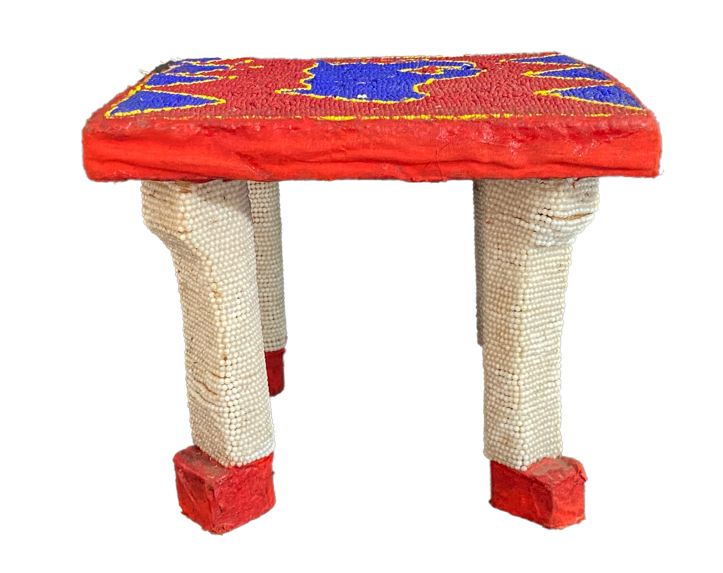 #4241 African Yoruba Beaded Low Stool Nigeria 8.5" H