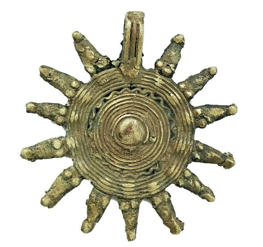 #410 large Gan Bronze Amulet Pendant 10 Serpent Heads Burkina Faso Africa 3.5" h