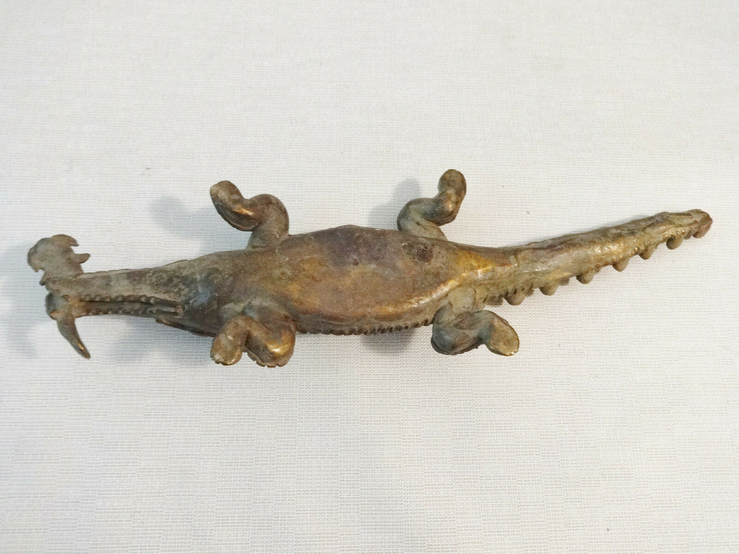 #55 Superb Bronze AfricanTribal/ Ashanti Akan Of a CROCODILE I Coast 1.5" h by 11"w