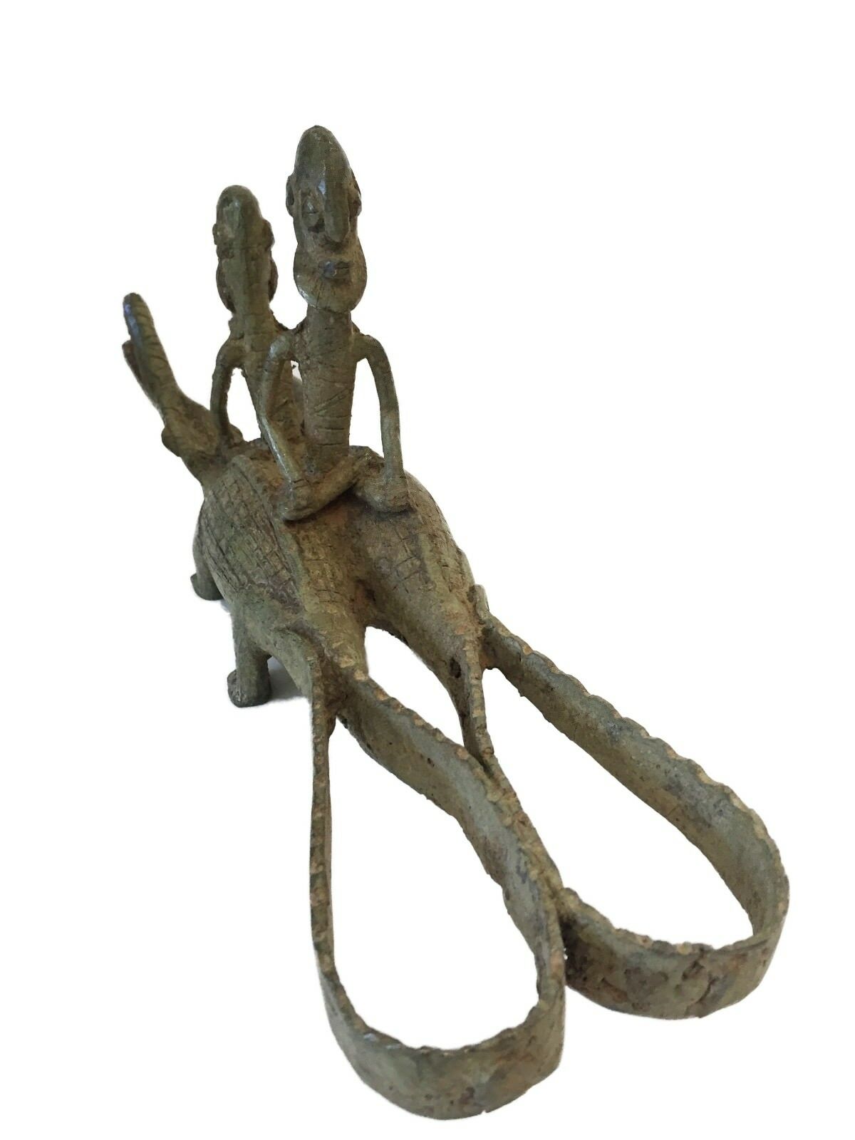 #739  Dogan Bronze   Figures Riding a crocodiles  , Mali.15 " W