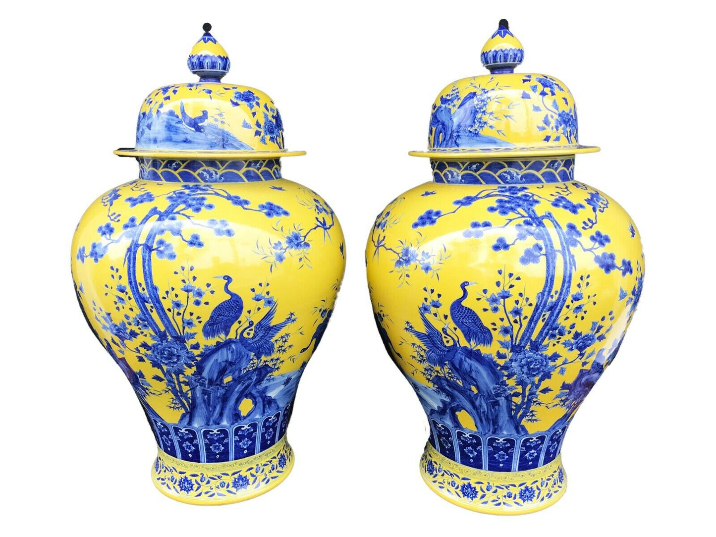 #2367 Museum Quality Lg Chinese Famille Jaune Ginger Jars - a Pair 30.75" H by 17.5" D