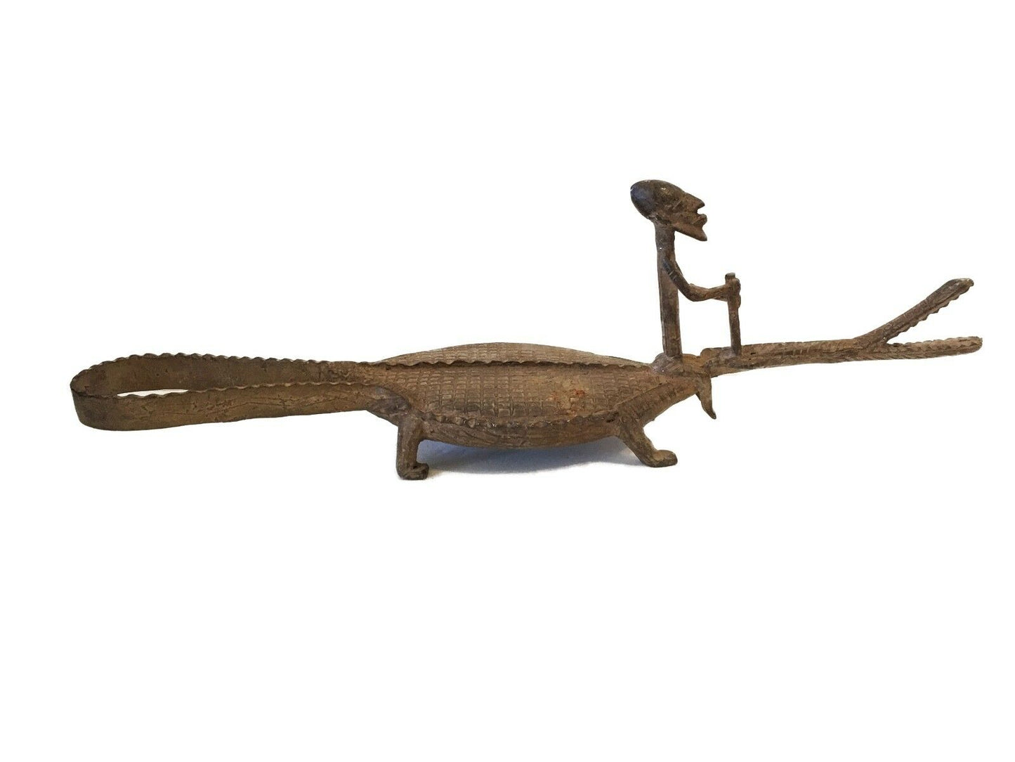 #738  Dogan Bronze   Figure Riding a crocodile  , Mali.18.5 " W