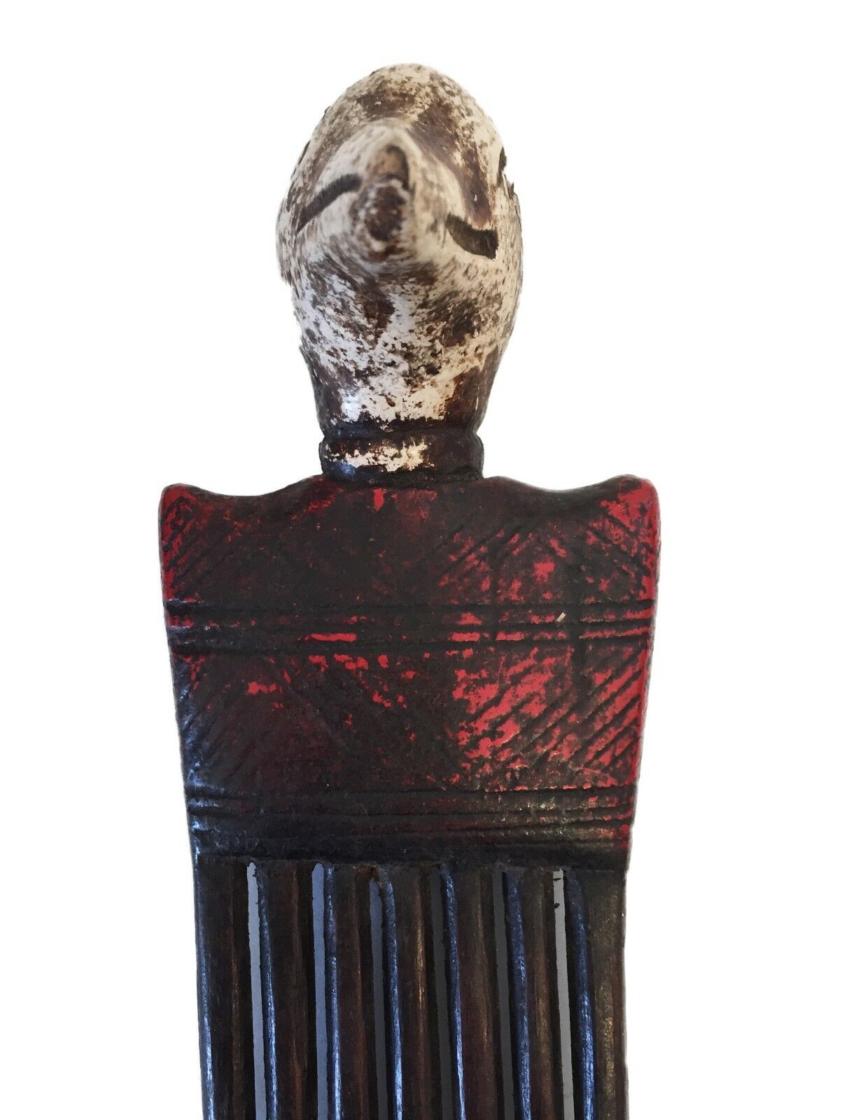 #727 African Baule I.Coast Comb W/ Bird Head Sculpture 9.25 " H