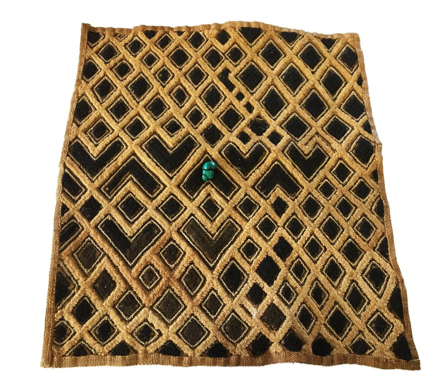 #1846 Kuba Kasai Raffia Textile w/ Turquoise Bead 21" by 23.5"