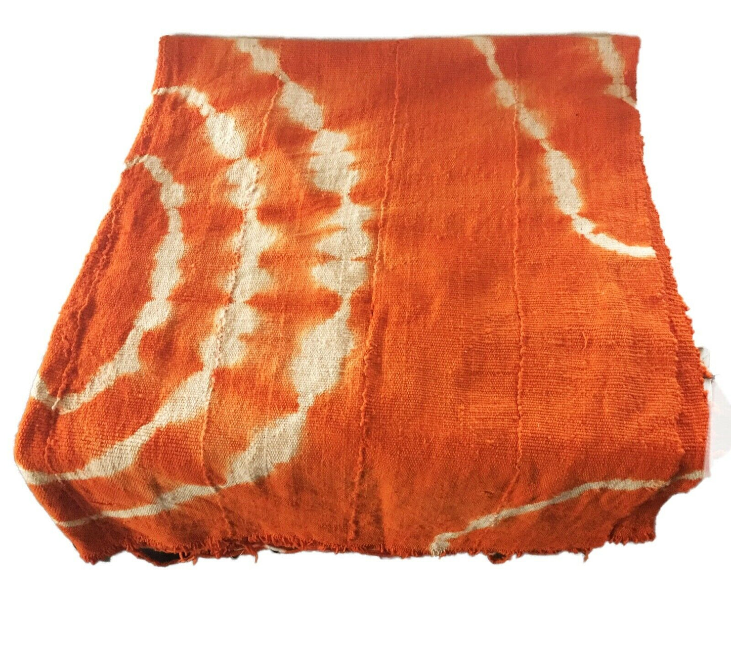 African Bogolan Textile Mud Cloth Orange & White 40" by 60" # 1978