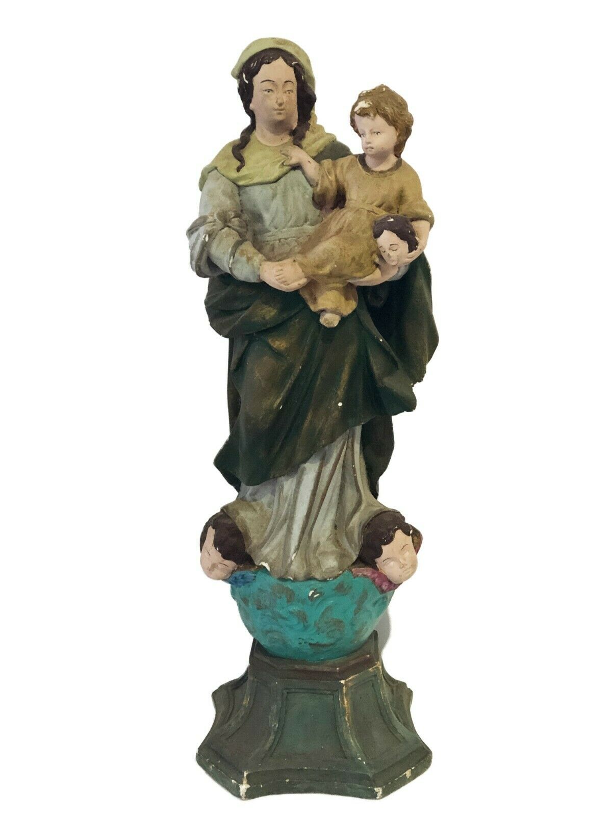 SUPERB RARE 1940 SANTOS LARGE MADONA HOLDING BABY JESUS 16.5" H