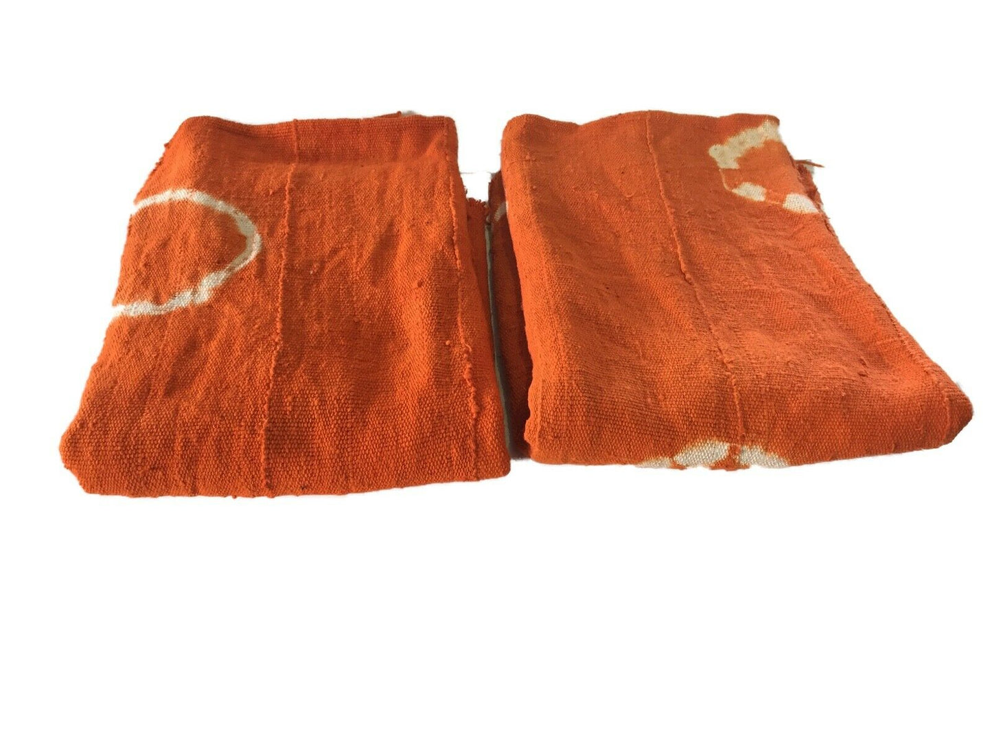 African Bogolan Textile Mud Cloth Orange & White 44" by 60" Set of two # 1937