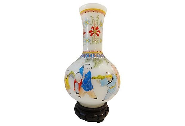 #1633 Signed Chinese Peking Glass Enamel Vase