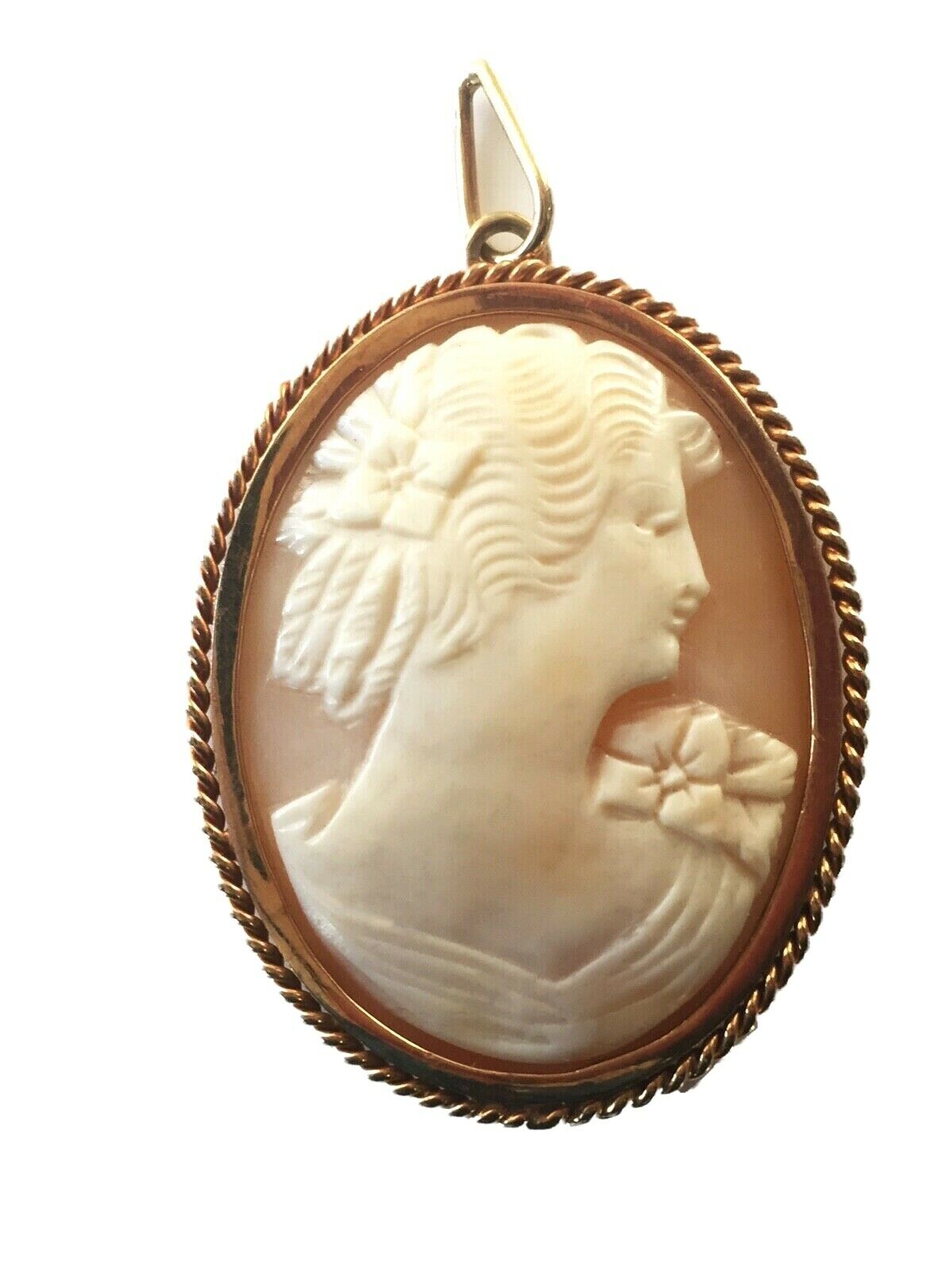 #2017 19th Century 18K Solid Gold Shell Cameo Brooch Pendant