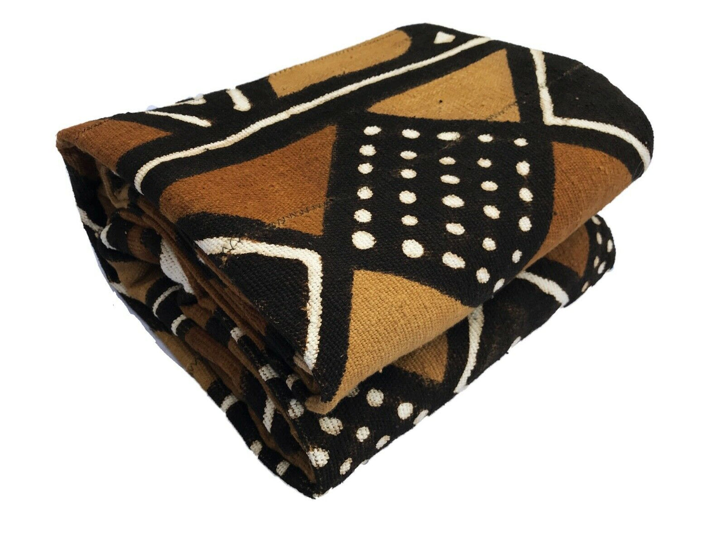 African LG Brown/Mustard/Black/White Mud Cloth/ Blanket  Mali 62" by 90" # 107