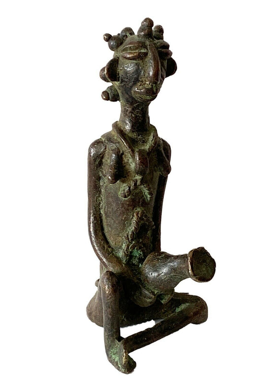#773 Superb Benin Bronze of a seated female Nigeria African 6" H