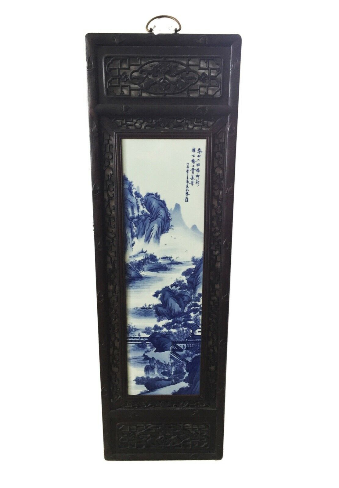 #2063 Superb LG Chinese  Blue and White Porcelain Wood Panel 47" H