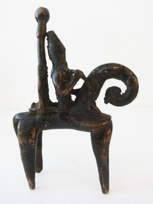 #993  African Dogon Bronze Horseman Cast Handmade Mali 4" W by 5" H