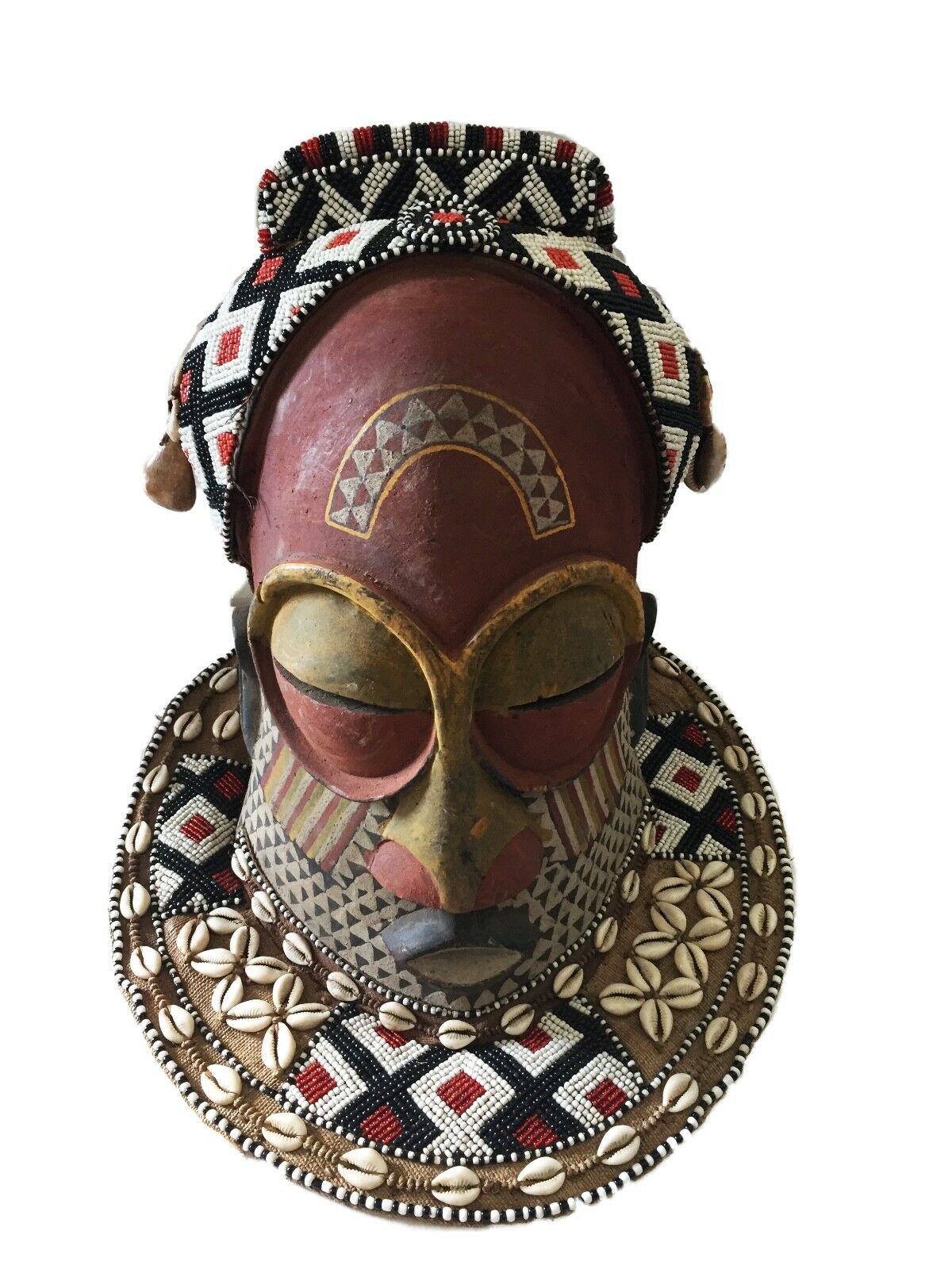 #1416 Stunning  Kuba Royal Head Mask  Congo Africa 13" H