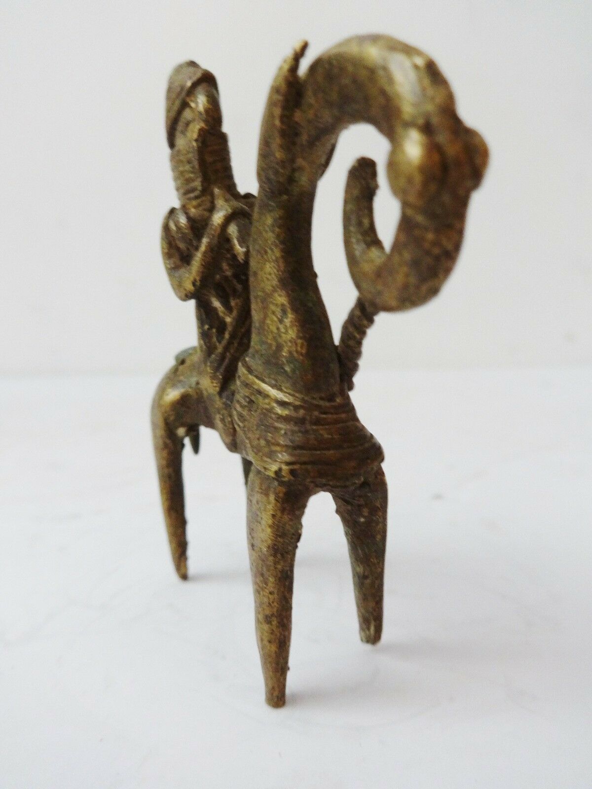 #992  African Dogon Bronze Horseman Cast Handmade Mali 3 3/4" W by 3 1/4" H