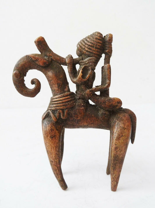 #991 Superb African Dogon Bronze Horseman Cast Handmade Mali 3 1/4" W by 3 3/4" H