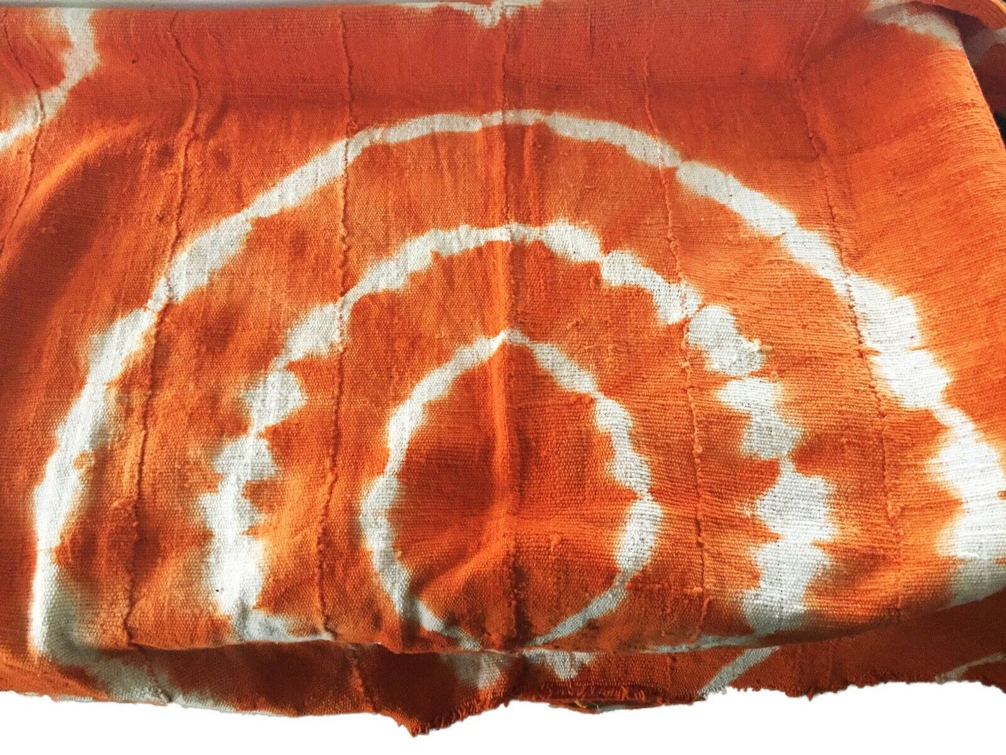 African Bogolan Textile Mud Cloth Orange & White 40" by 60" # 1978
