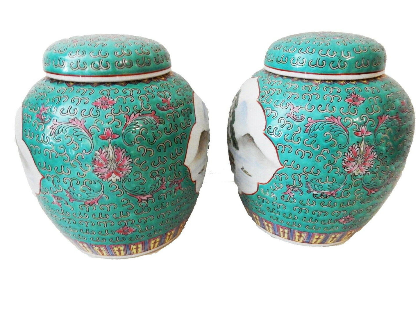 #847 Superb Chinese Porcelain  Famille Rose Ginger Jars Pair 9.5" H
