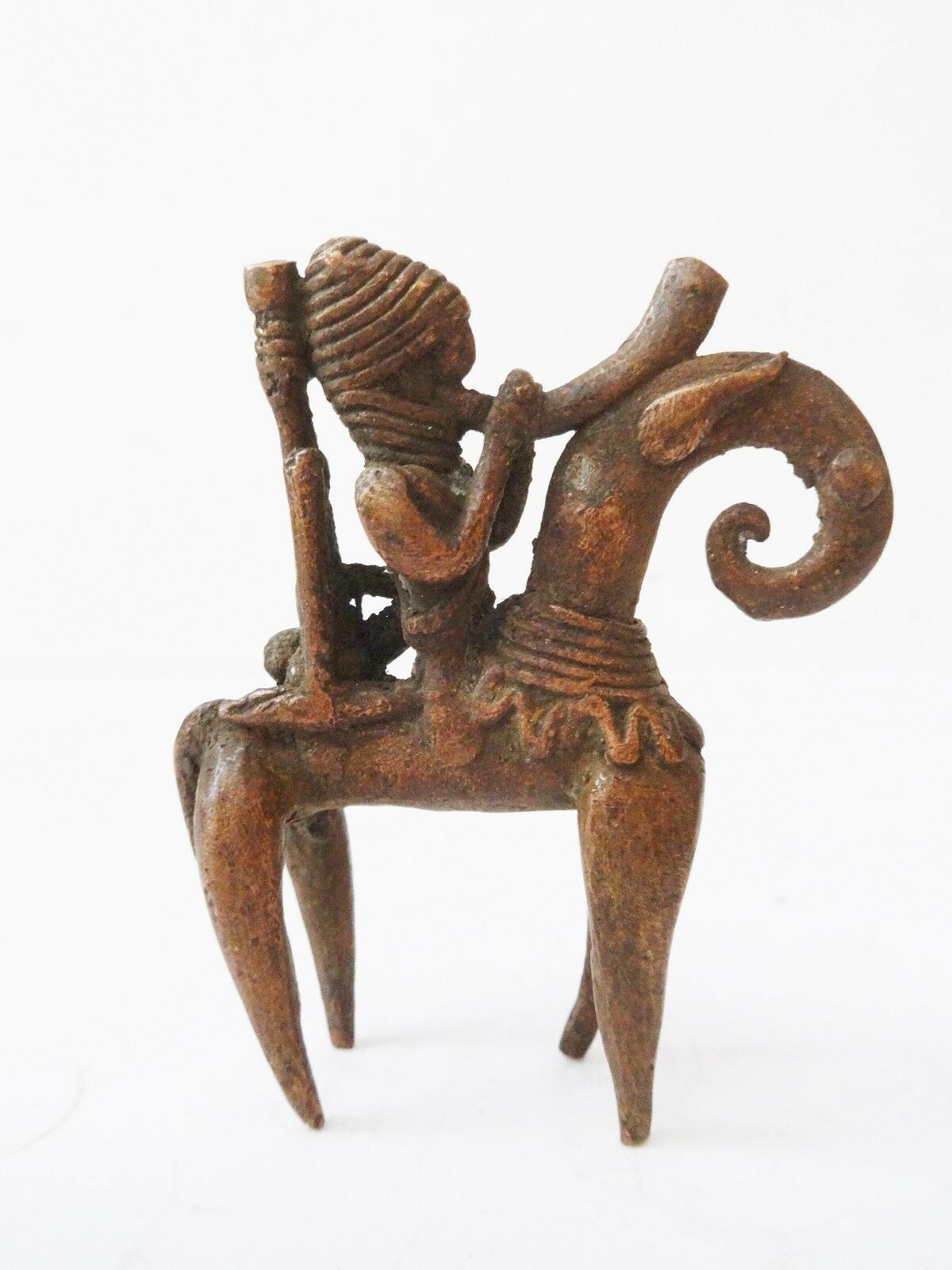 #991 Superb African Dogon Bronze Horseman Cast Handmade Mali 3 1/4" W by 3 3/4" H