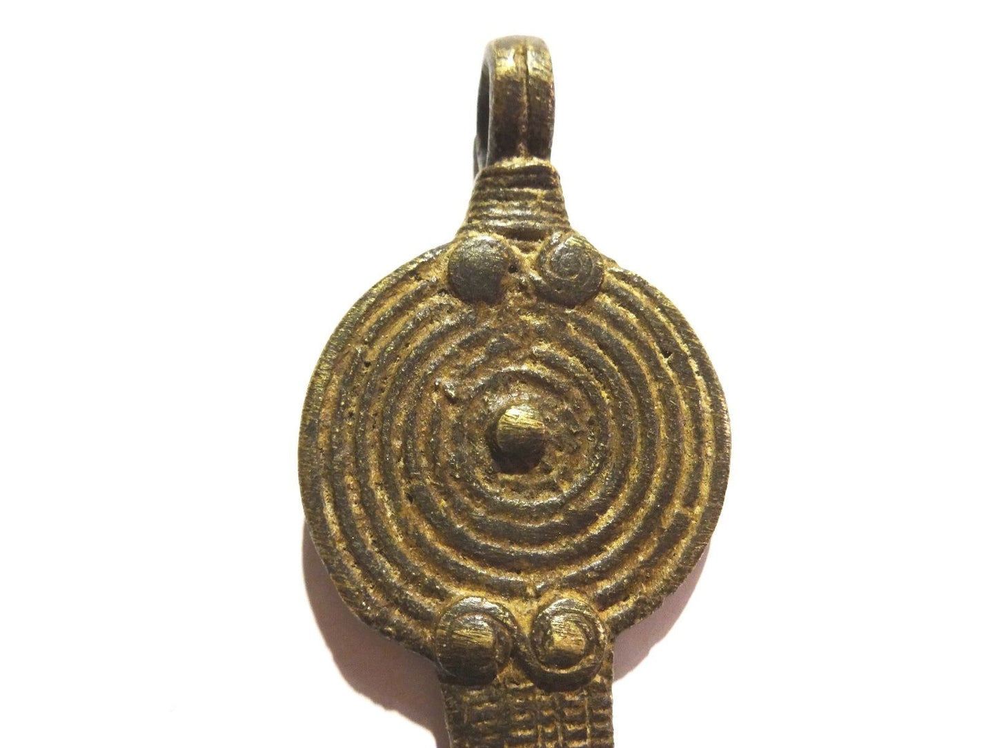 #2133 Superb Gan Bronze Amulet Pendant of Ornate Serpent Burkina Faso 4" H