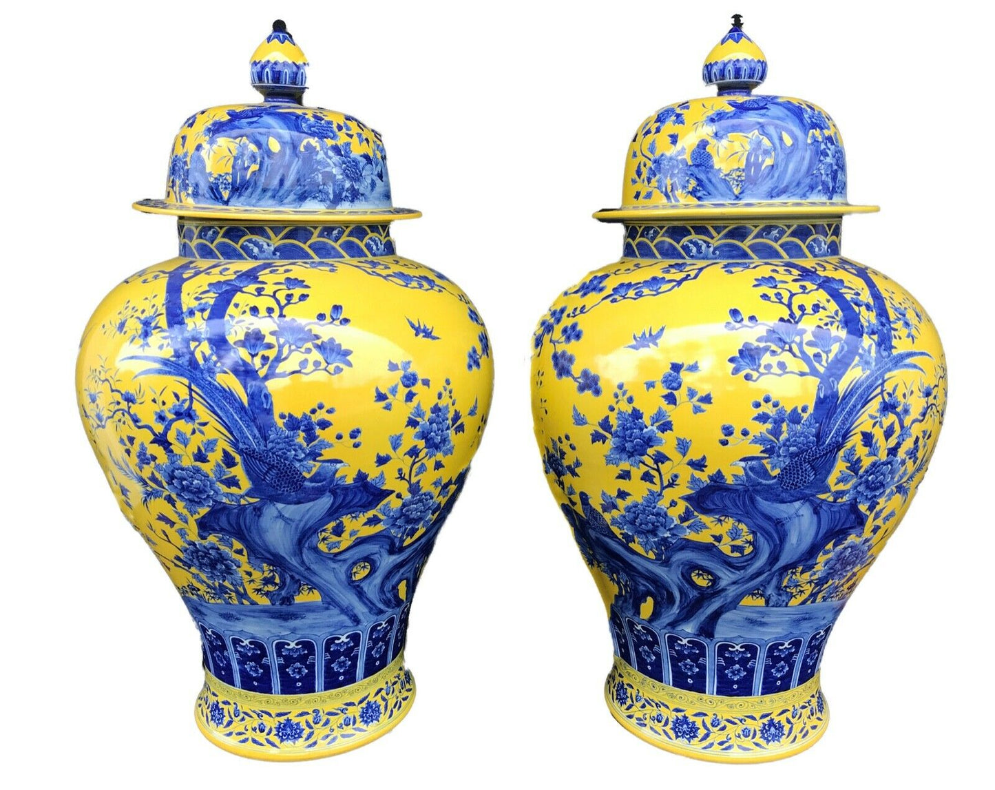 #2367 Museum Quality Lg Chinese Famille Jaune Ginger Jars - a Pair 30.75" H by 17.5" D