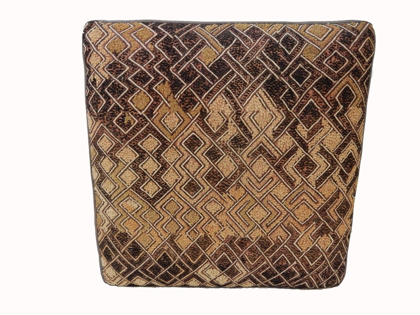 #661 Superb African Square Kuba Textile Ottoman 16" L x 16" W x 14.5" H