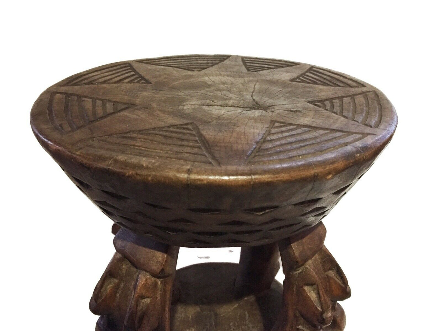 #610 African Dogon  Carved Wood Milk Stool Mali 12" H
