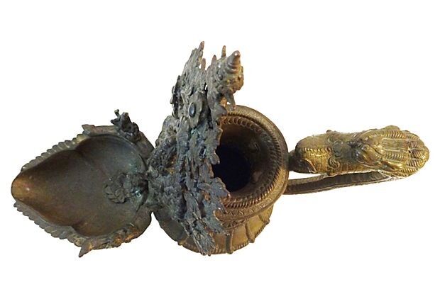 #1018 Superb Rare 19th Nepalese Bronze Ritual Vessel w/Buddhas