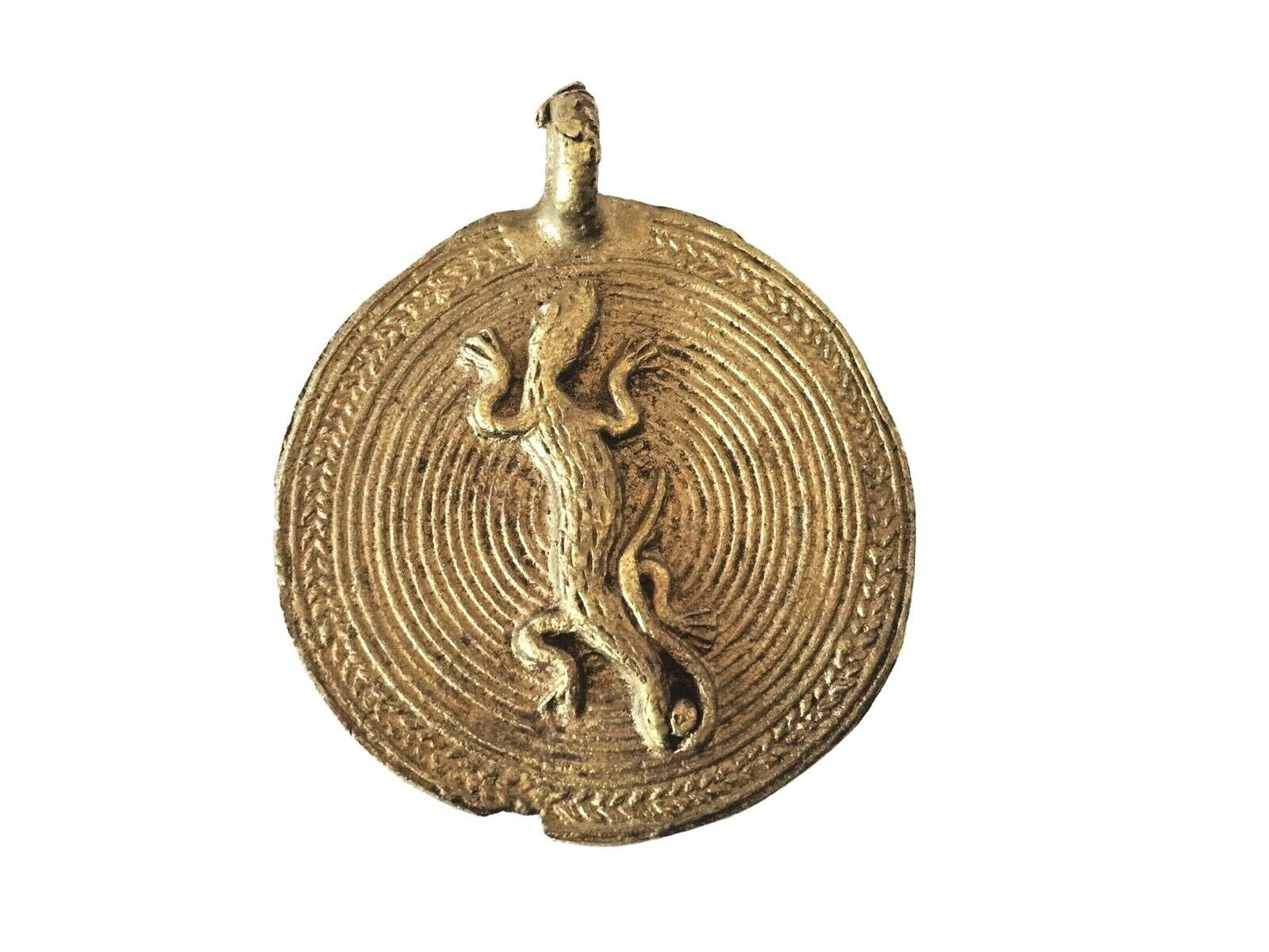 #1890 African Bronze Baule Amulet /Gold Weight/Pendant w/ Lizard   S/2   2.5" h
