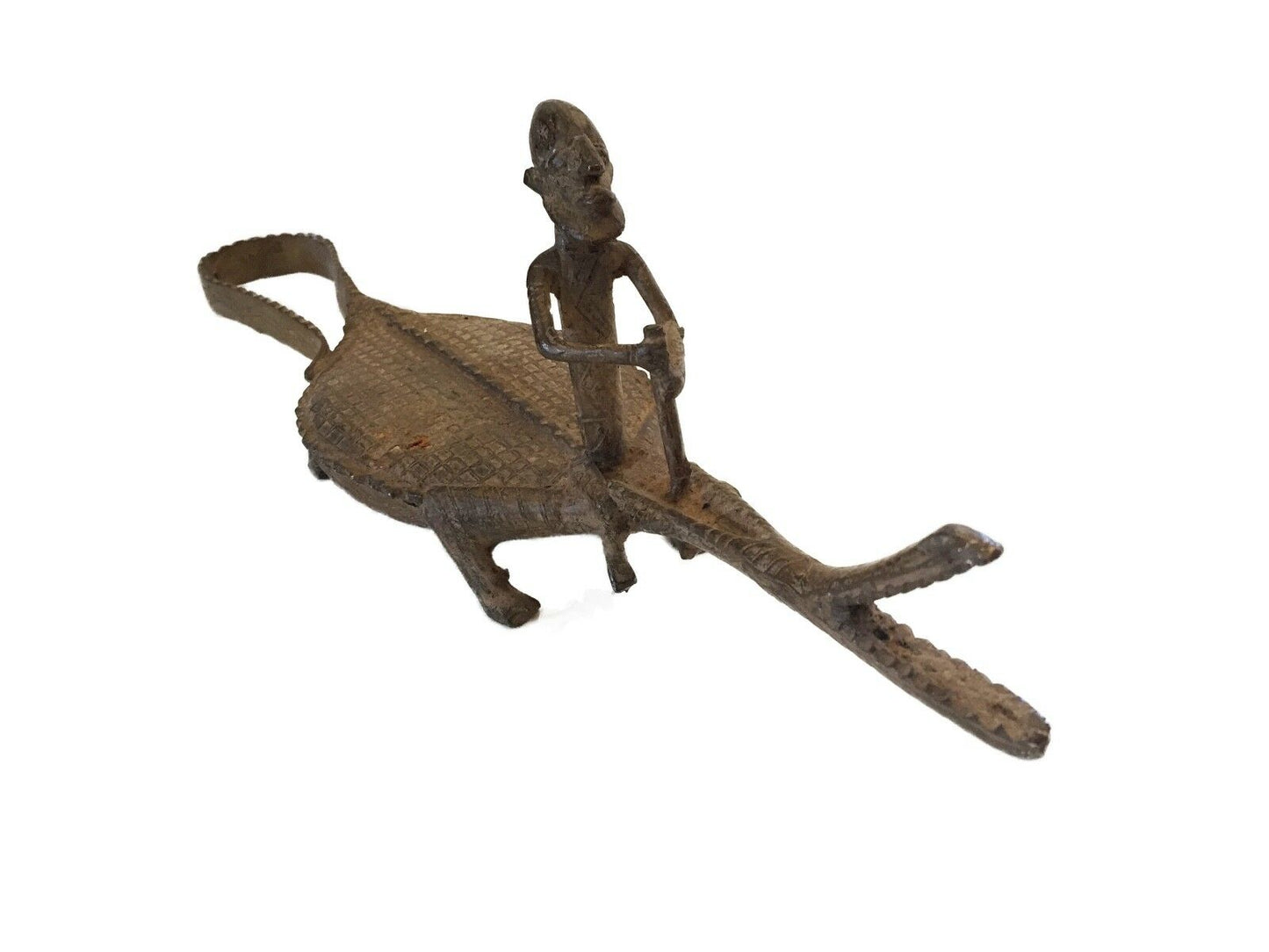 #738  Dogan Bronze   Figure Riding a crocodile  , Mali.18.5 " W