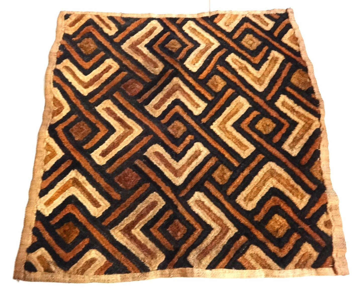 #2041 Superb African Kuba Kasai Velvet Raffia Textile Zaire 26" by 26"