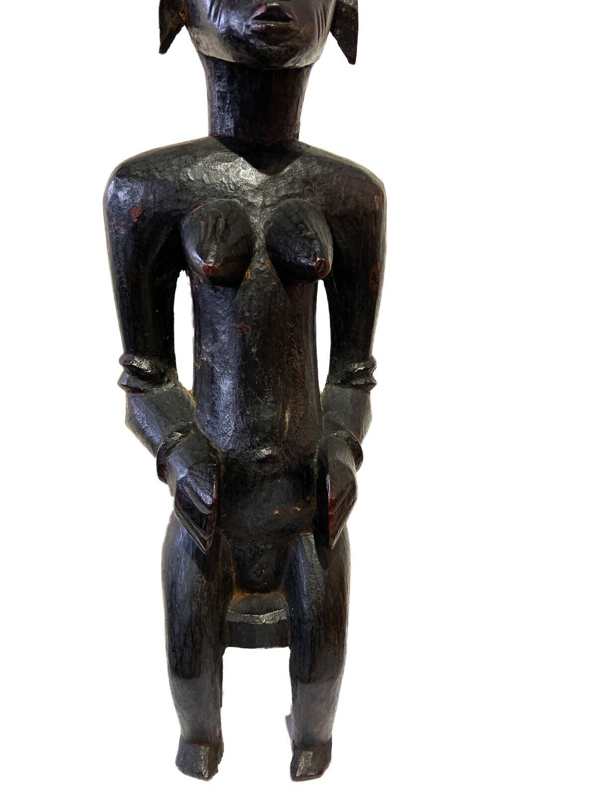 #753 Tanzanian Mid Century Ebony Wood Sculpture of a Seated Female 15.5" H