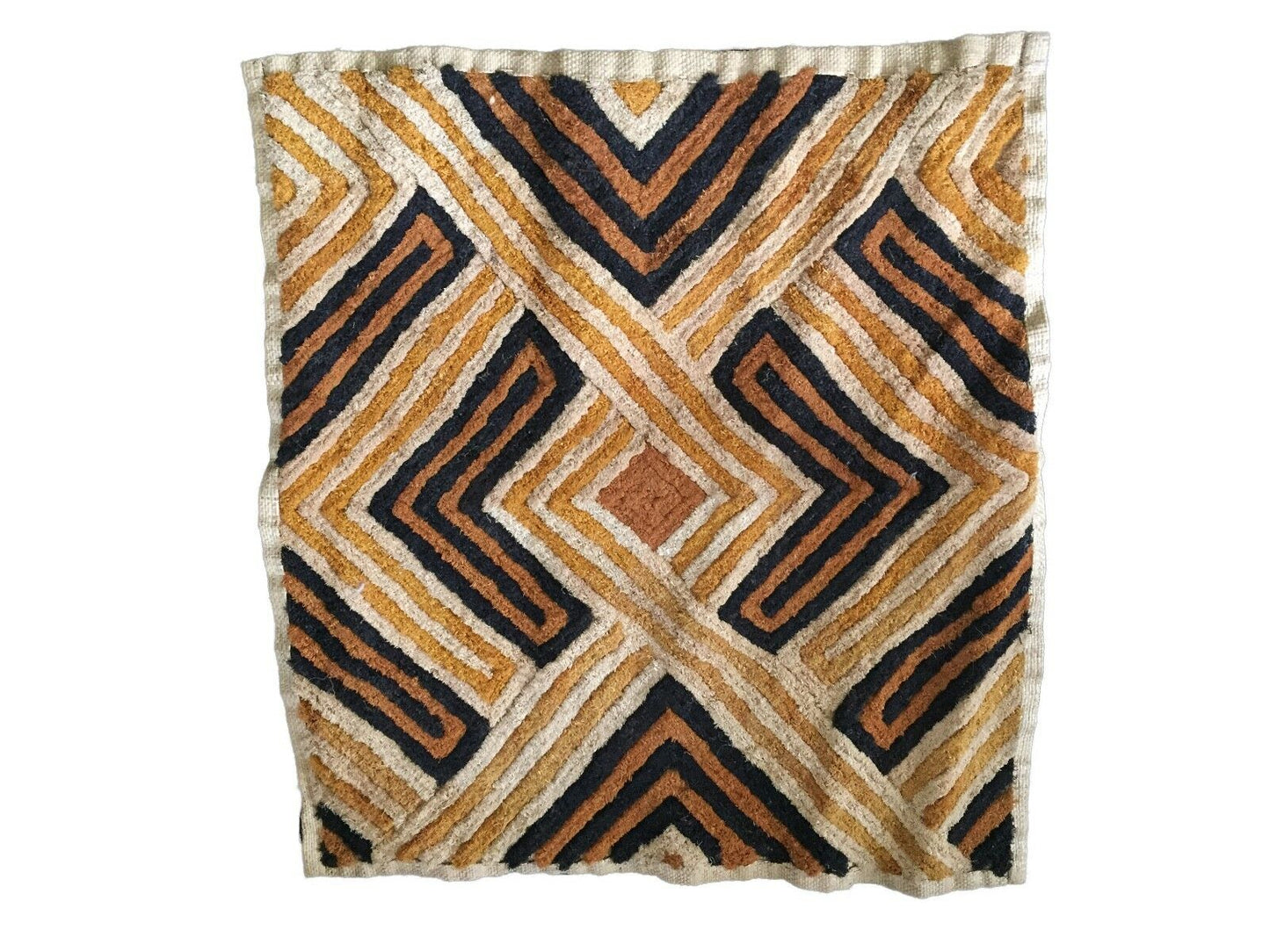 #1591 Superb African Kuba Kasai Velvet Raffia Textile Zaire 25 "by 22.25"