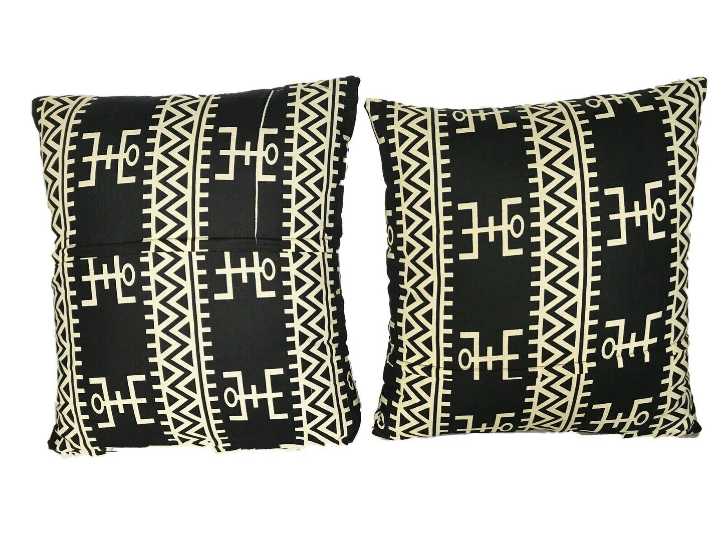 #133 African Custom Made Black and White Kente Cloth Pillows S/2