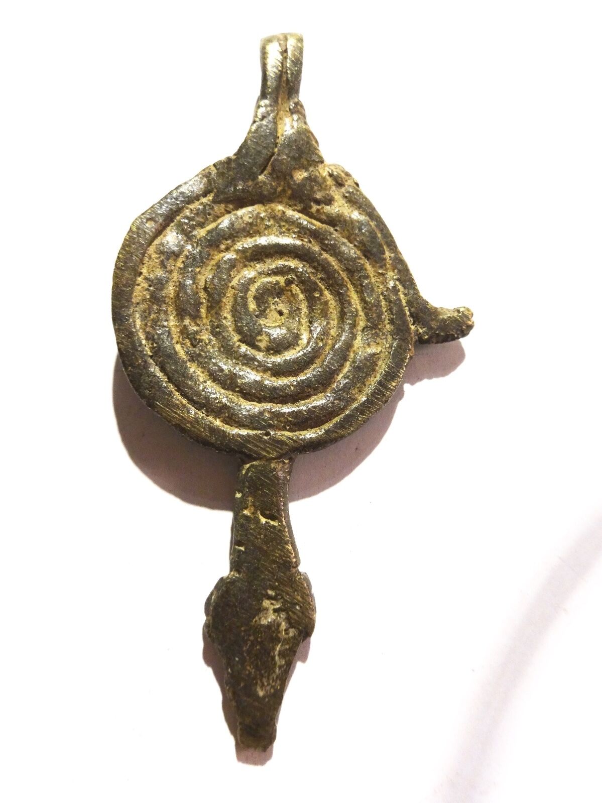 #1011 Superb Gan Bronze Amulet Pendant of Ornate Serpent Burkina Faso 3.75" H