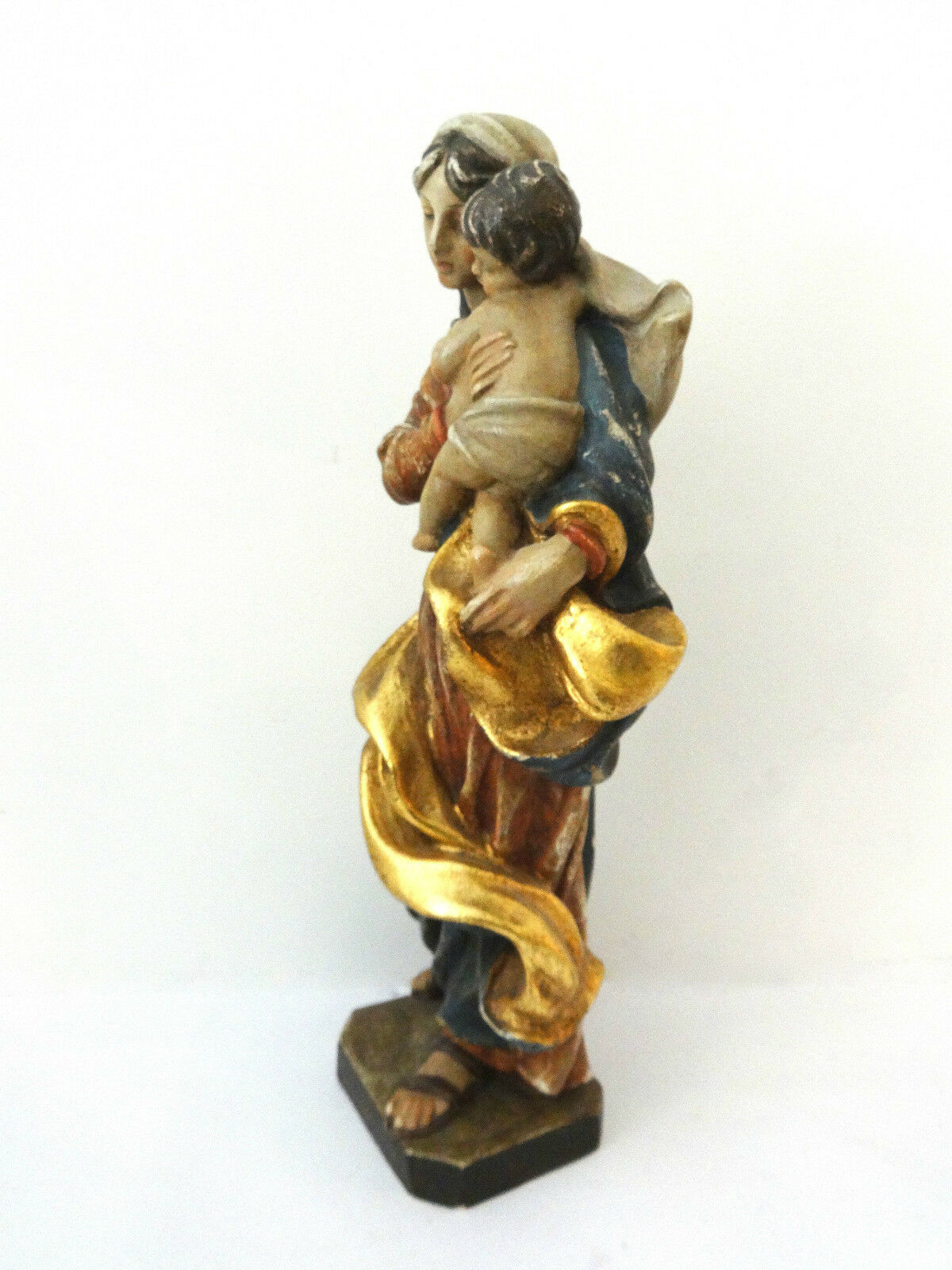Superb European Antique Santos Madona /Virgen Mary Holding Baby Jesus19.5" H
