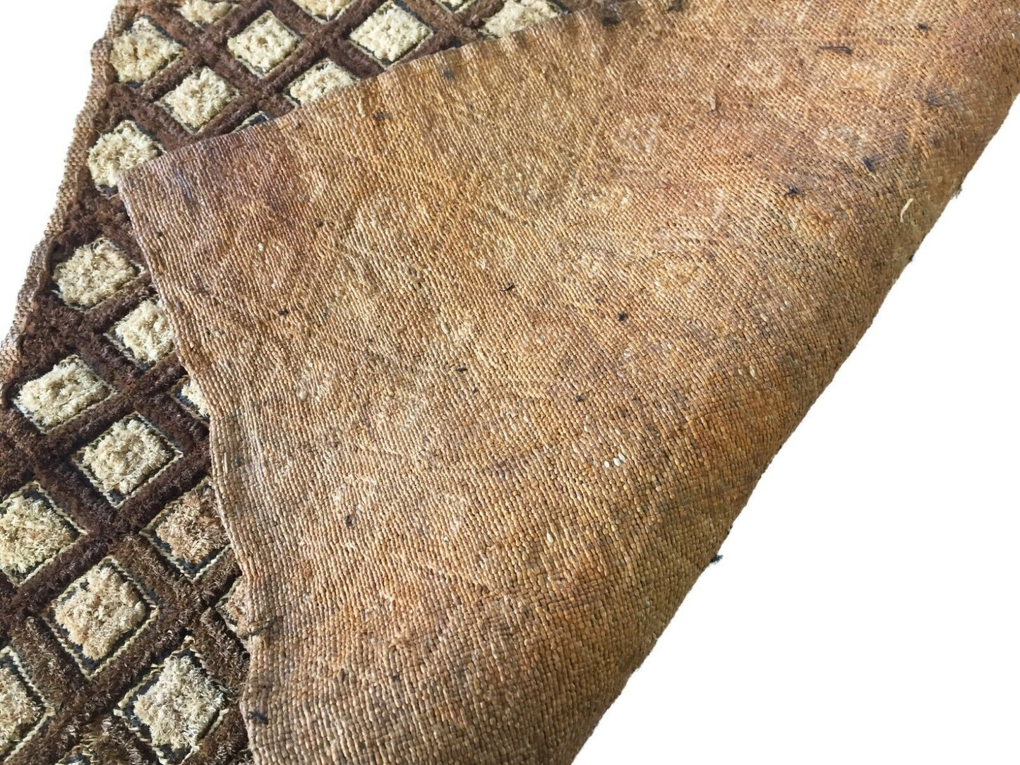 #1845 Superb African Kuba Kasai Velvet Raffia Textile Zaire w/ Amber Beads20 "by 23