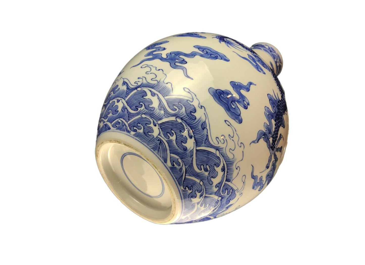 #2341 Chinoiserie Blue & White Porcelain Dragon Vase 15.25" H