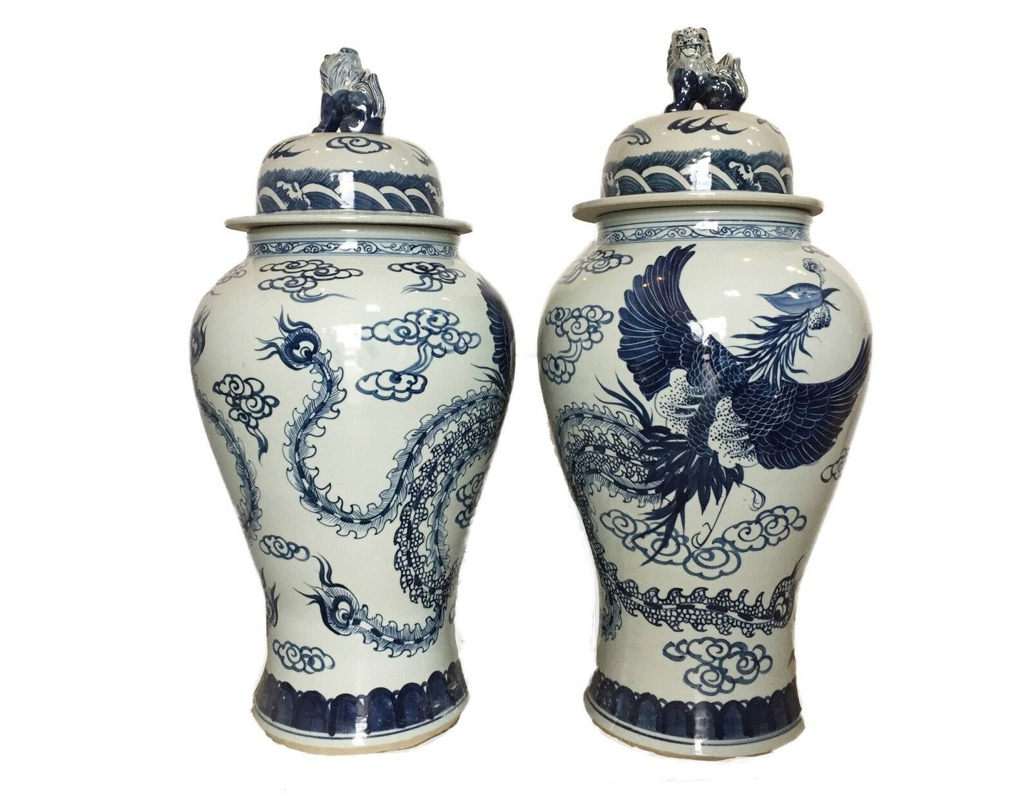 #942 Mansion Size Chinoiserie B & W Porcelain Ginger Jars - a Pair 35" H