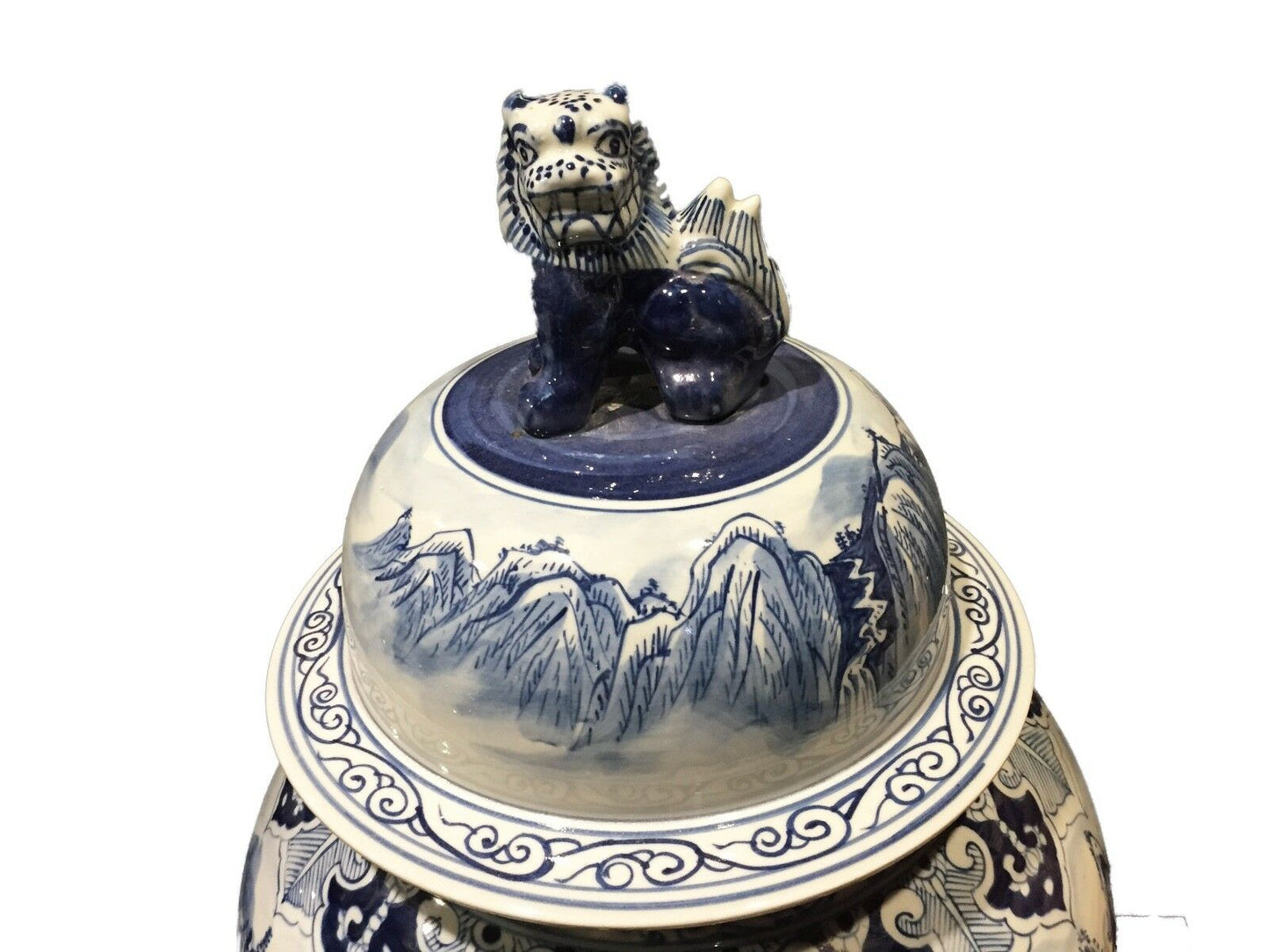 #951 Mansion Size Chinoiserie B & W Porcelain Landscape Ginger Jars - a Pair 36" H