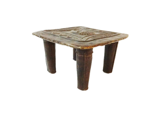 #AS8 Superb Old Bronze /Brass  Ashanti Tribe Stool Ghana 8.5" w by 5" H