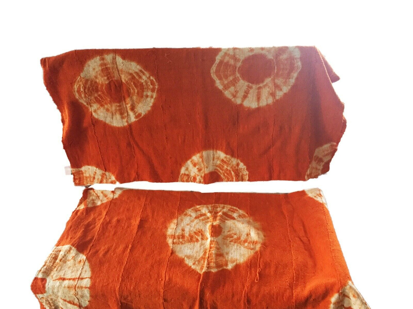 African Bogolan Textile Mud Cloth Orange & White 40" by 60" Set of two # 1974