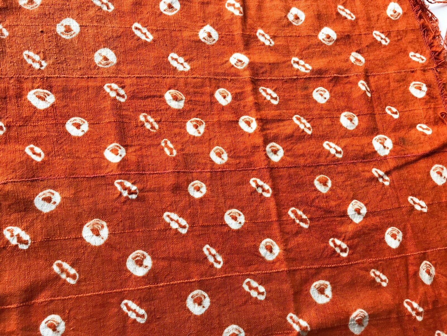 African Bogolan Textile Mud Cloth Orange & White  # 1476