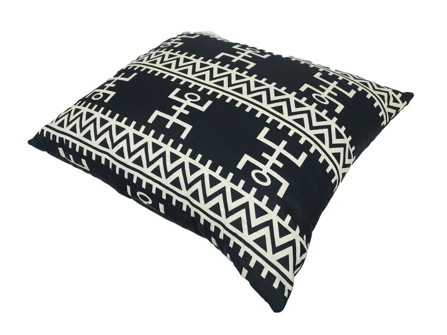 #136 African Custom Made Black and White Kente Cloth Pillow 21" by 19"