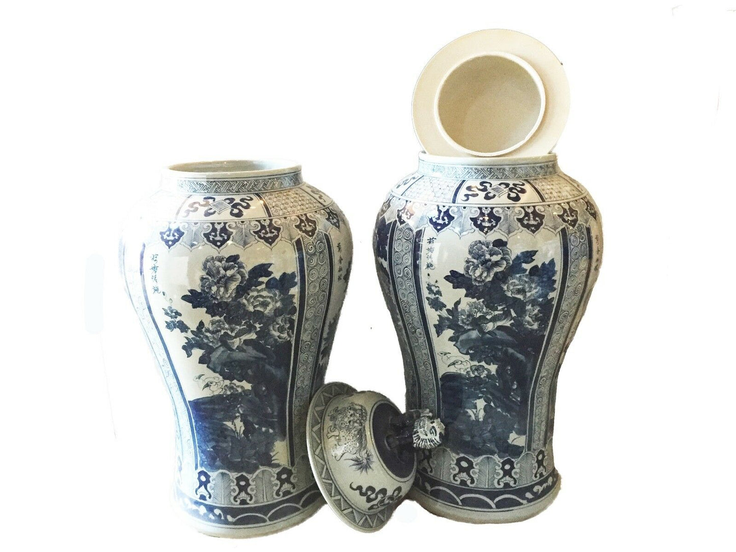 #929 Mansion Size Chinoiserie B & W Porcelain Ginger Jars - a Pair 47" H