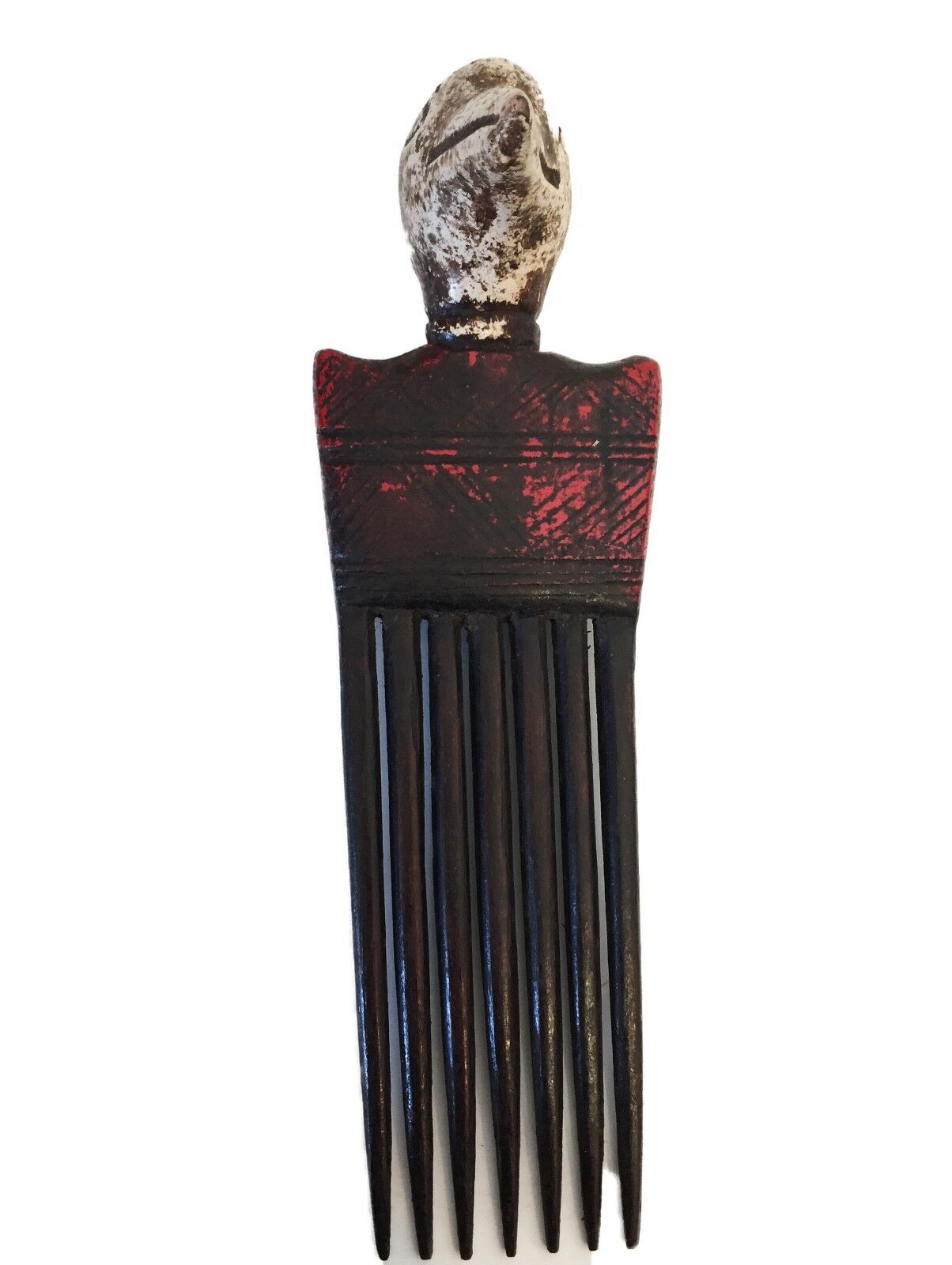 #727 African Baule I.Coast Comb W/ Bird Head Sculpture 9.25 " H