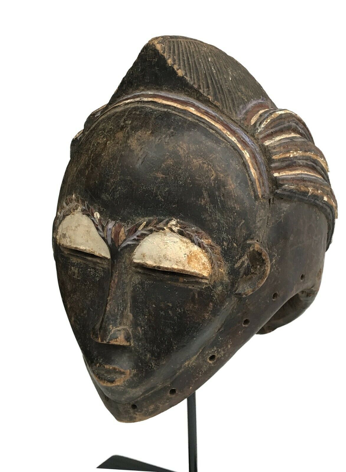 #534 Baule Portrait Hemet Mask Mblo/Kpan  Cote d'Ivoire Africa On Custom Stand 20" H